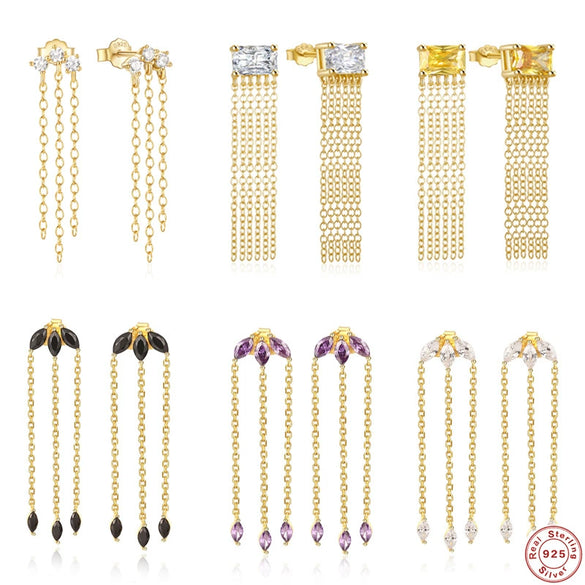 Wholesale S925 Sterling Silver Luxury Tassel Horse Eye Diamond Chain Drop Earrings With Geometric Pattern For Women
