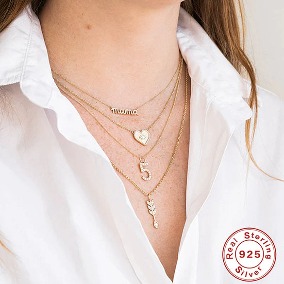 Wholesale S925 Sterling Silver Mama Diamond Letter Clavicle Necklace With Ball Chain For Women