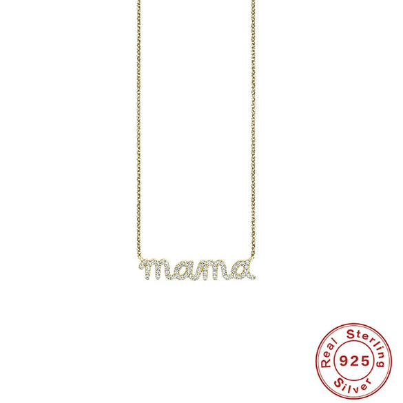 Wholesale S925 Sterling Silver Mama Diamond Letter Clavicle Necklace With Ball Chain For Women