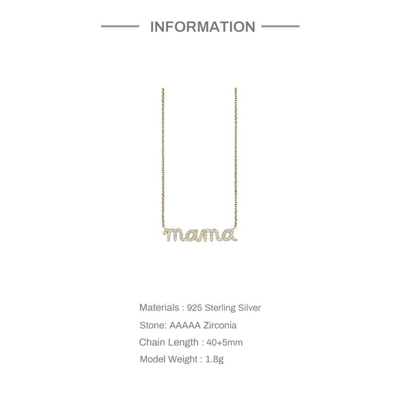 Wholesale S925 Sterling Silver Mama Diamond Letter Clavicle Necklace With Ball Chain For Women