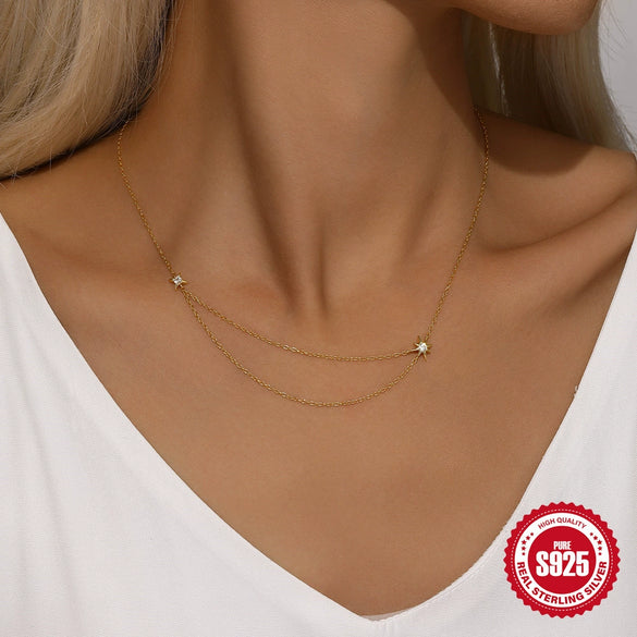 Wholesale S925 Sterling Silver Mang Star Necklace Earrings Suit Electroplated Unisex Jewelry
