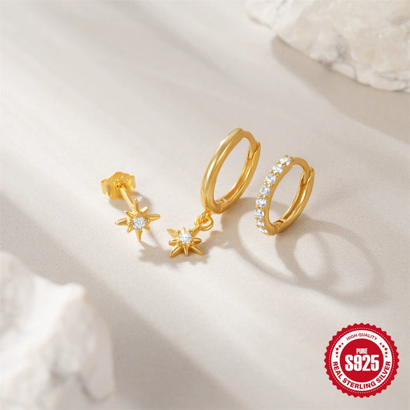 Wholesale S925 Sterling Silver Mangxing Snowflake Geometric Earrings With Inlaid Zircon For Women