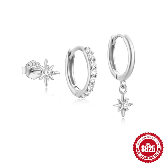 Wholesale S925 Sterling Silver Mangxing Snowflake Geometric Earrings With Inlaid Zircon For Women