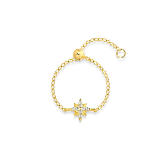 Wholesale S925 Sterling Silver Micro Diamond Geometric Star Ring For Women With Electroplating And Adjustable Chain