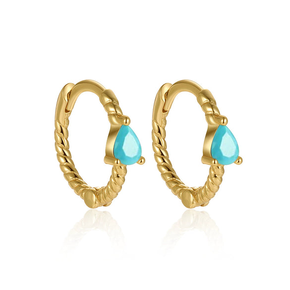 Wholesale S925 Sterling Silver Micro Inlaid Turquoise Emerald Zircon Water Drop Geometric Earrings For Women