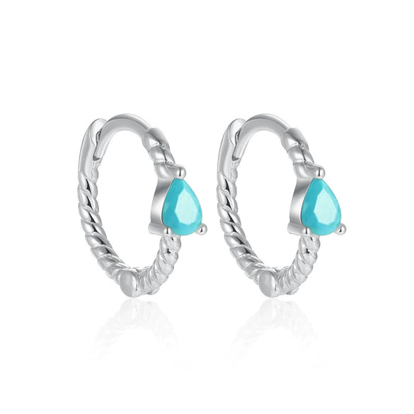 Wholesale S925 Sterling Silver Micro Inlaid Turquoise Emerald Zircon Water Drop Geometric Earrings For Women