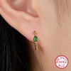 Wholesale S925 Sterling Silver Micro Inlaid Turquoise Emerald Zircon Water Drop Geometric Earrings For Women