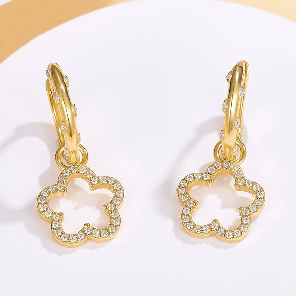 Wholesale S925 Sterling Silver Micro Inlaid Zircon Flower Hollow Earrings For Women