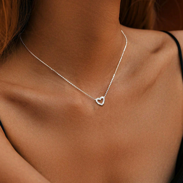 Wholesale S925 Sterling Silver Micro Inlaid Zircon Hollow Heart Shaped Love Necklace With Cross Chain And Electroplating For Women Fashion Fresh Sweet Clavicle Chain