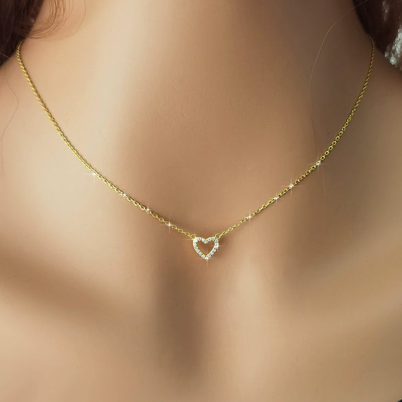 Wholesale S925 Sterling Silver Micro Inlaid Zircon Hollow Heart Shaped Love Necklace With Cross Chain And Electroplating For Women Fashion Fresh Sweet Clavicle Chain