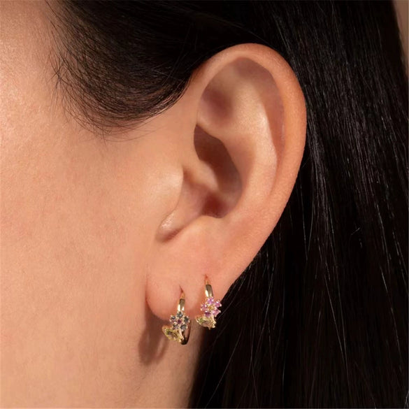 Wholesale S925 Sterling Silver Micro Paved Zircon Flower Leaf Earrings In Fresh Sweet Pastoral Style With Floral Design