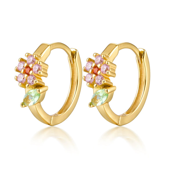 Wholesale S925 Sterling Silver Micro Paved Zircon Flower Leaf Earrings In Fresh Sweet Pastoral Style With Floral Design