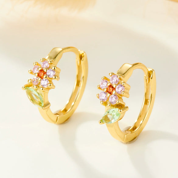 Wholesale S925 Sterling Silver Micro Paved Zircon Flower Leaf Earrings In Fresh Sweet Pastoral Style With Floral Design