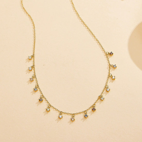 Wholesale S925 Sterling Silver Microinlaid Colorful Zircon Tassel Necklace With Geometric Pattern For Women Sweet Style Stackable Collarbone Chain