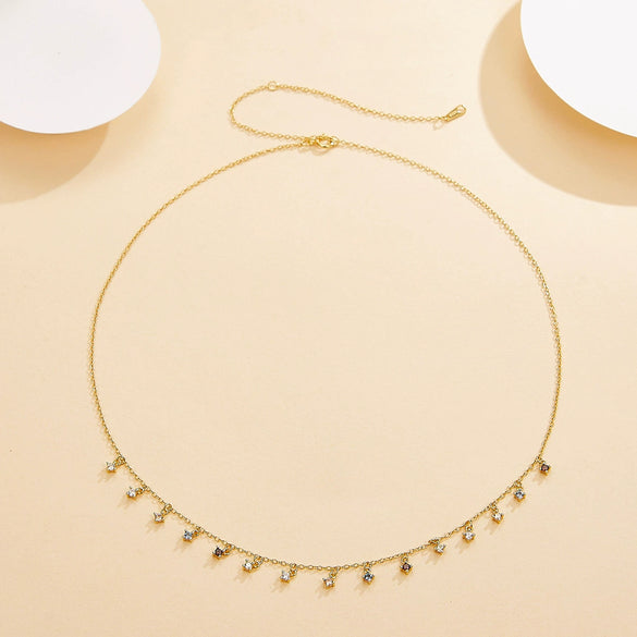 Wholesale S925 Sterling Silver Microinlaid Colorful Zircon Tassel Necklace With Geometric Pattern For Women Sweet Style Stackable Collarbone Chain