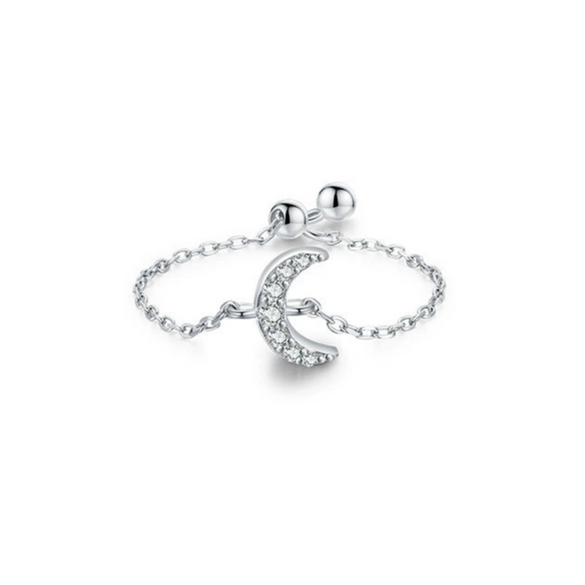 Wholesale S925 Sterling Silver Microinlaid Moon Ring Fashion Niche Design Cold Style Jewelry