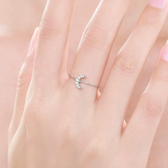 Wholesale S925 Sterling Silver Microinlaid Moon Ring Fashion Niche Design Cold Style Jewelry