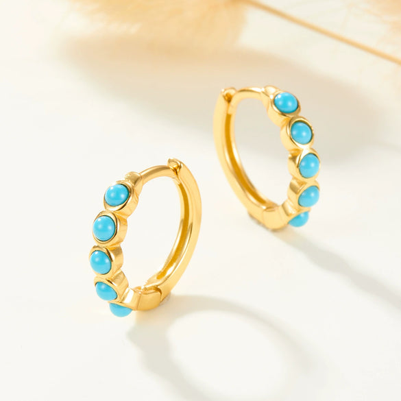 Wholesale S925 Sterling Silver Microinlaid Turquoise Geometric Round Earrings With Zirconia Processing
