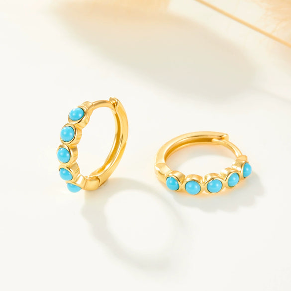 Wholesale S925 Sterling Silver Microinlaid Turquoise Geometric Round Earrings With Zirconia Processing