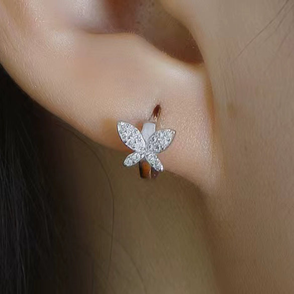Wholesale S925 Sterling Silver Microinlaid Zircon Butterfly Earrings For Women With Pastoral Style