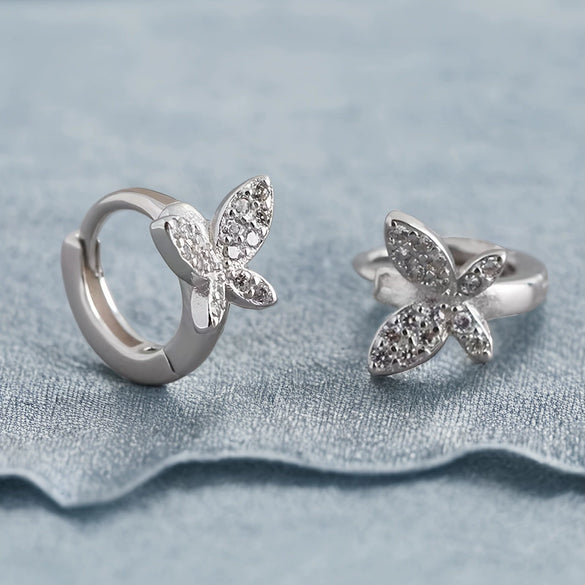 Wholesale S925 Sterling Silver Microinlaid Zircon Butterfly Earrings For Women With Pastoral Style