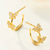 Wholesale S925 Sterling Silver Microinlaid Zircon Cshaped Butterfly Earrings Pastoral Small Fresh Advanced Ear Studs