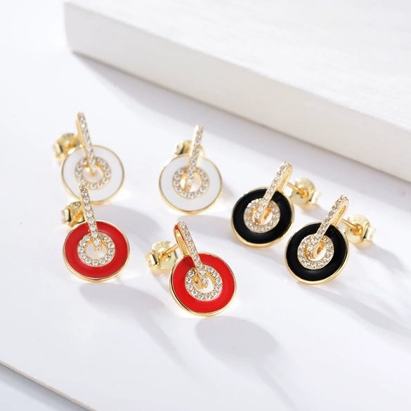 Wholesale S925 Sterling Silver Microinlaid Zircon Drop Earrings With Geometric Design And Dripping Glue Enamel Color For Women