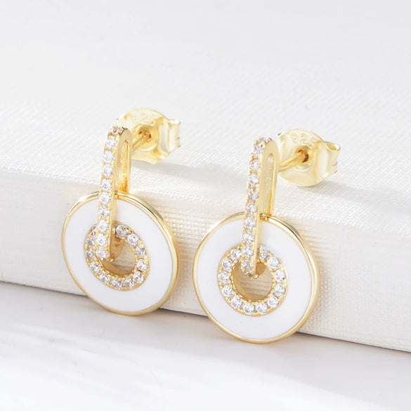 Wholesale S925 Sterling Silver Microinlaid Zircon Drop Earrings With Geometric Design And Dripping Glue Enamel Color For Women