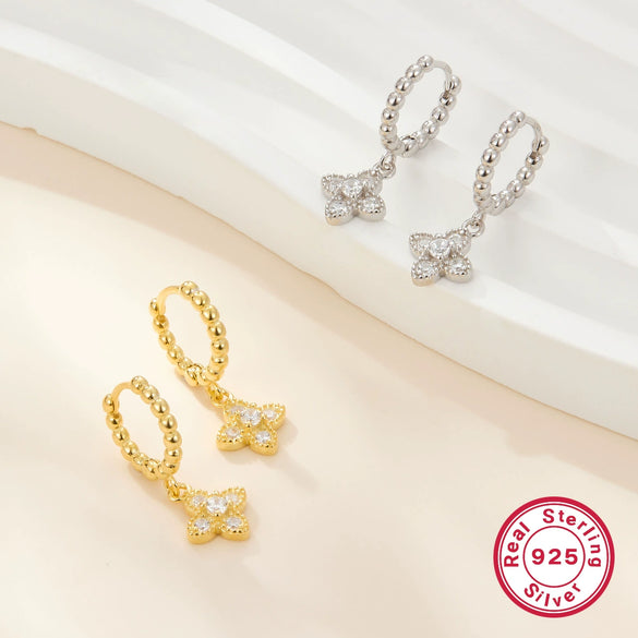 Wholesale S925 Sterling Silver Microinlaid Zircon Fourleaf Clover Feminine Exquisite Versatile Earrings