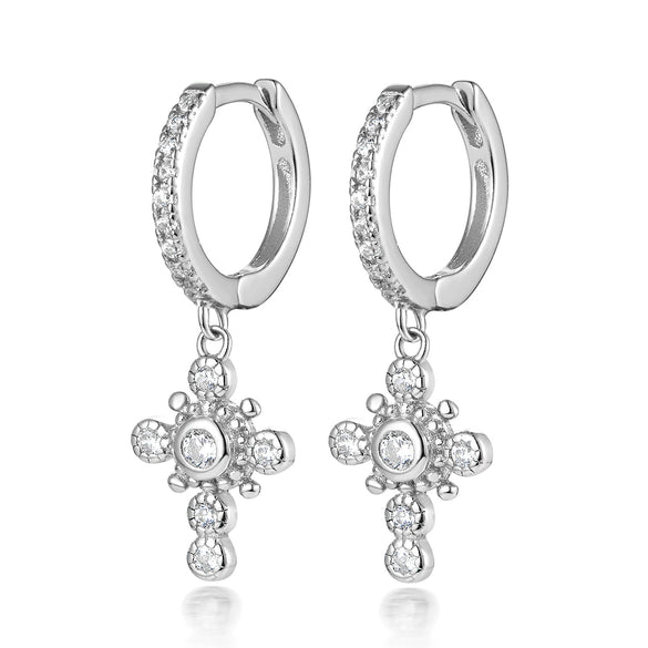 Wholesale S925 Sterling Silver Microinlaid Zircon Geometric Cross Pendant Earring With Fashionable And Unique Design