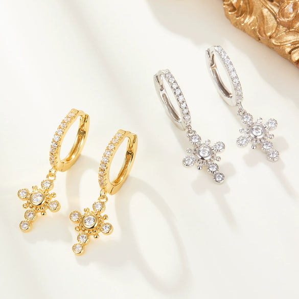 Wholesale S925 Sterling Silver Microinlaid Zircon Geometric Cross Pendant Earring With Fashionable And Unique Design