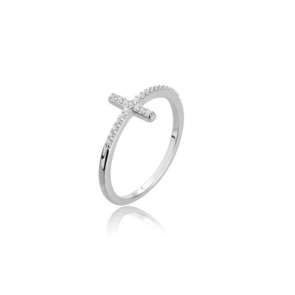 Wholesale S925 Sterling Silver Microinlaid Zircon Geometric Cross Ring With Electroplating For Fashion Commuter Ol