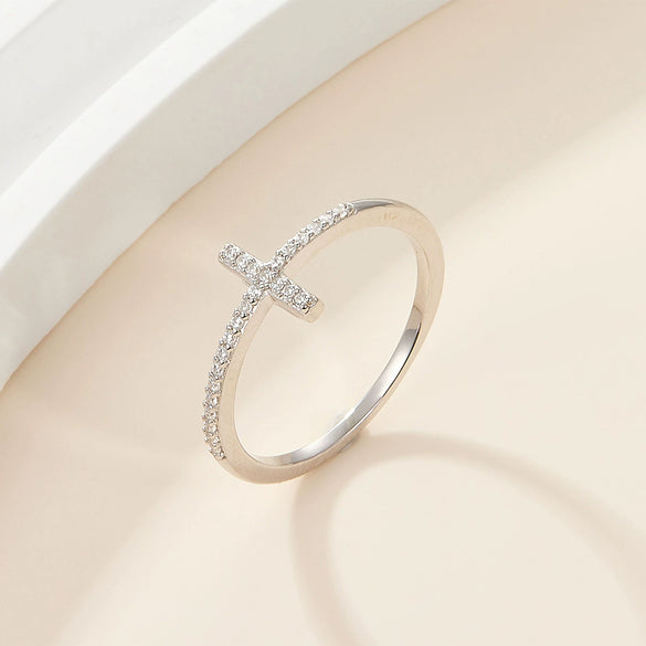 Wholesale S925 Sterling Silver Microinlaid Zircon Geometric Cross Ring With Electroplating For Fashion Commuter Ol