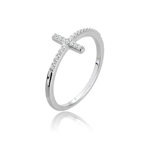 Wholesale S925 Sterling Silver Microinlaid Zircon Geometric Cross Ring With Electroplating For Fashion Commuter Ol
