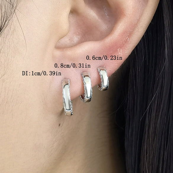 Wholesale S925 Sterling Silver Microinlaid Zircon Geometric Ear Ring Ear Buckle Fashion Simple Niche Design Daily Earrings