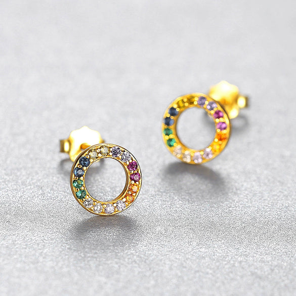 Wholesale S925 Sterling Silver Microinlaid Zircon Geometric Rainbow Circle Colorful Simple Exquisite Women's Daily Earrings