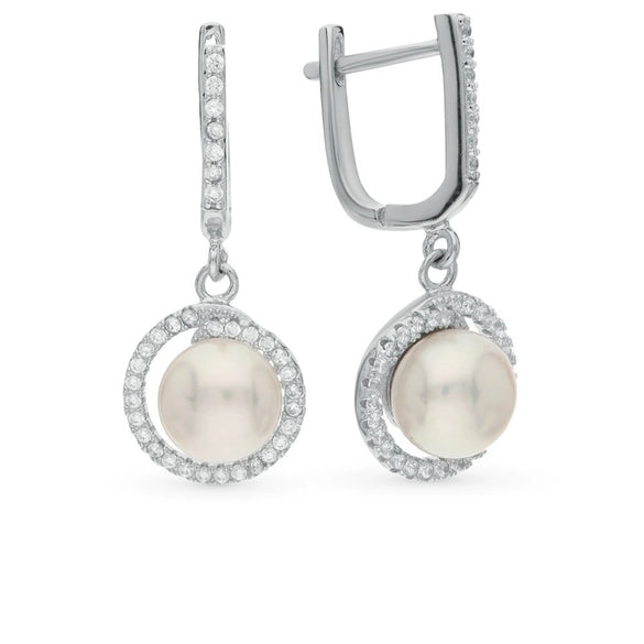 Wholesale S925 Sterling Silver Microinlaid Zircon Pearl Beads Round Geometric Elegant Women's Earrings