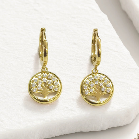 Wholesale S925 Sterling Silver Microinlaid Zircon Tree Of Life Women's Fashion Earrings