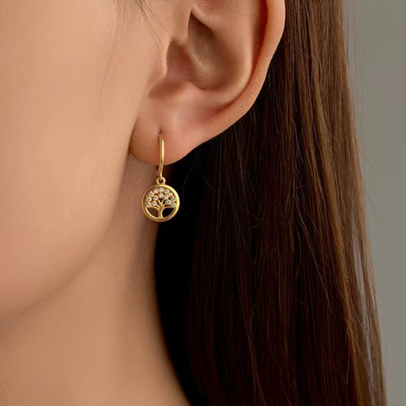 Wholesale S925 Sterling Silver Microinlaid Zircon Tree Of Life Women's Fashion Earrings