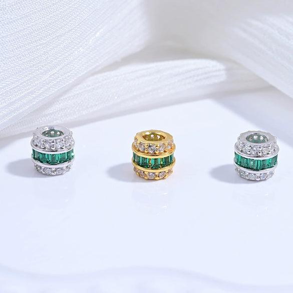 Wholesale S925 Sterling Silver Microinlaid Zirconia Round Barrel Beads Spacer Beads For Diy Bracelet Necklace Accessories