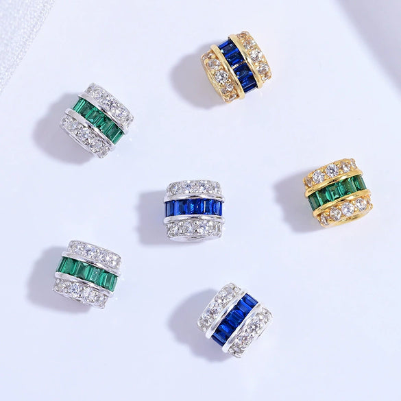 Wholesale S925 Sterling Silver Microinlaid Zirconia Round Barrel Beads Spacer Beads For Diy Bracelet Necklace Accessories