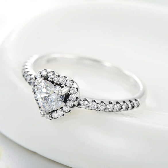 Wholesale S925 Sterling Silver Micropaved Heartshaped Ring For Women With Microinlay
