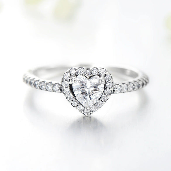 Wholesale S925 Sterling Silver Micropaved Heartshaped Ring For Women With Microinlay