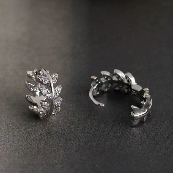 Wholesale S925 Sterling Silver Microset Zircon Leaves Earrings Fashion Vintage