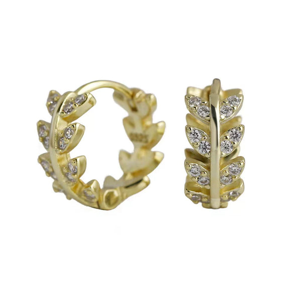 Wholesale S925 Sterling Silver Microset Zircon Leaves Earrings Fashion Vintage