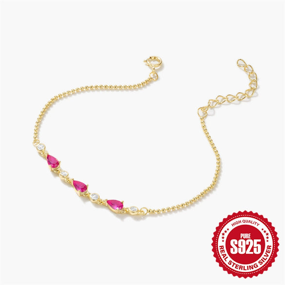 Wholesale S925 Sterling Silver Mini Bead Chain Water Drop Zircon Women's Bracelet With Geometric Pattern And Electroplating Treatment