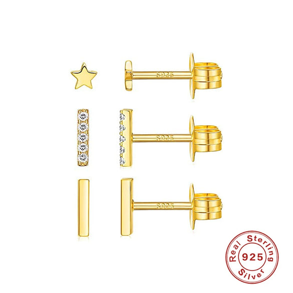 Wholesale S925 Sterling Silver Mini Five Pointed Star Geometric Ear Studs Earrings Set Of 3 With Electroplating For Women