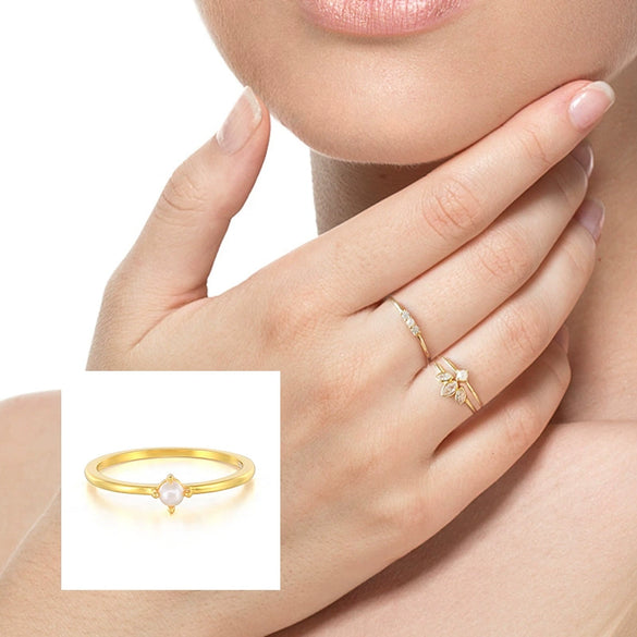 Wholesale S925 Sterling Silver Mini Pearl Ring With Geometric Pattern For Women Electroplated