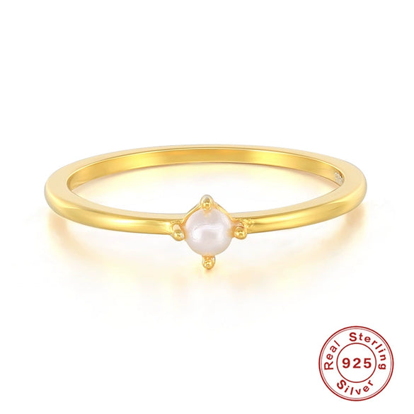 Wholesale S925 Sterling Silver Mini Pearl Ring With Geometric Pattern For Women Electroplated