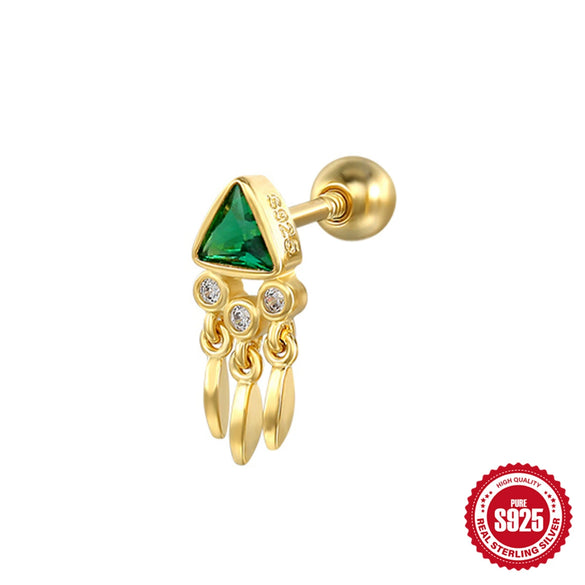 Wholesale S925 Sterling Silver Mini Triangle Tassel Zircon Inlaid Spiral Cartilage Stud Earrings Unisex Geometric Fashion Creative Piercing Stud Earrings